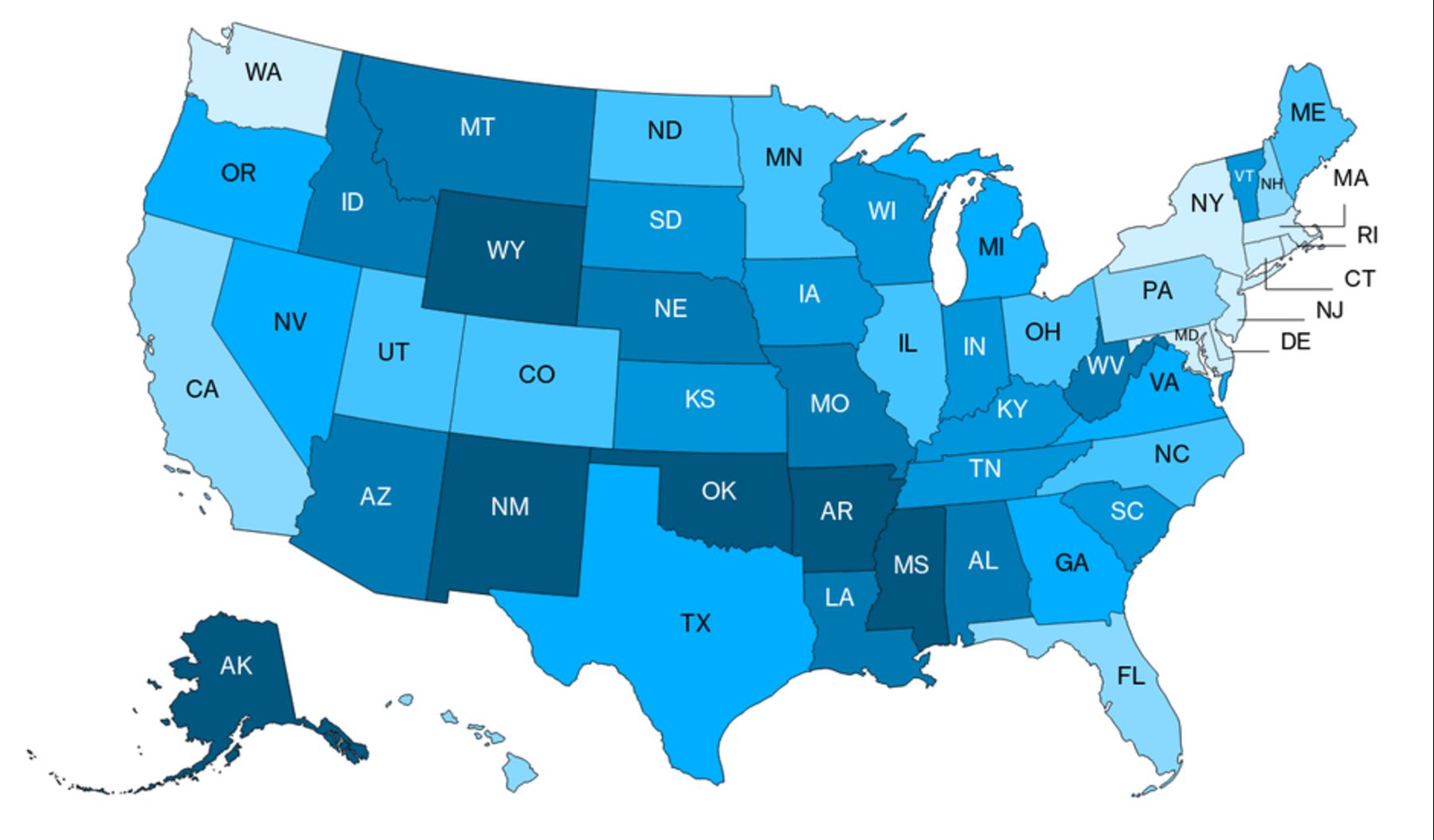 美国颜色编码地图显示FCC高估住宅互联网访问